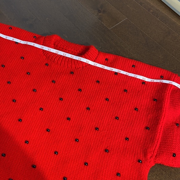 Oversized Handmade Red Knit Crewneck Sweater with Beads - Picture 7 of 12